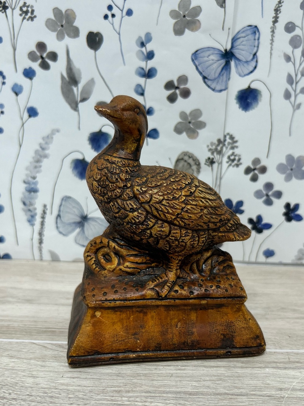 Vintage Faux Carved Wood Duck Figurine Rustic Cabin Lodge Decor